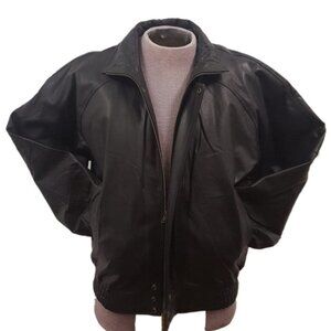 Men’s Black 4 Button Leather Flight Multi-Season Bomber Jacket With hidden ziper